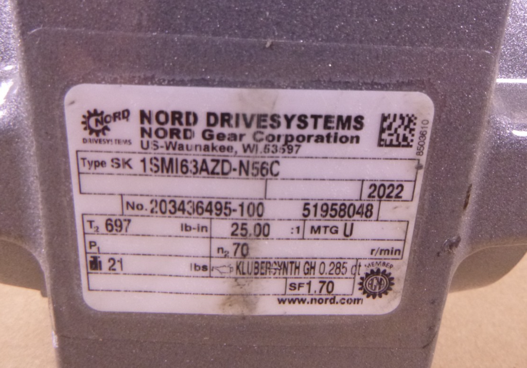 1SMI63AZD-N56C Nord Right Angle 1-7/16 Hollow Shaft Reducer 25:1 Ratio 56C Input | Industrial Electric Motors, Pumps & Parts