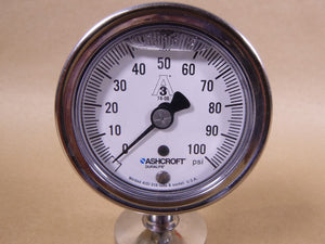 Ashcroft 1032 Sanitary 2-1/2" Pressure Gauge 100 Psi W/ 2" Tri-Clamp Connection