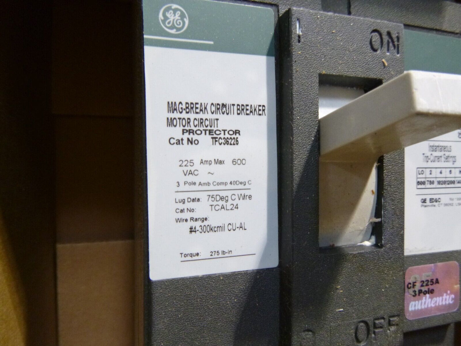 New GE General Electric TFC36225 Molded Case Circuit Breaker 3P, 3PH, 225A, 600V | Electrical MRO Replacement Parts &amp; Components and Commercial Electrical Supplies Company