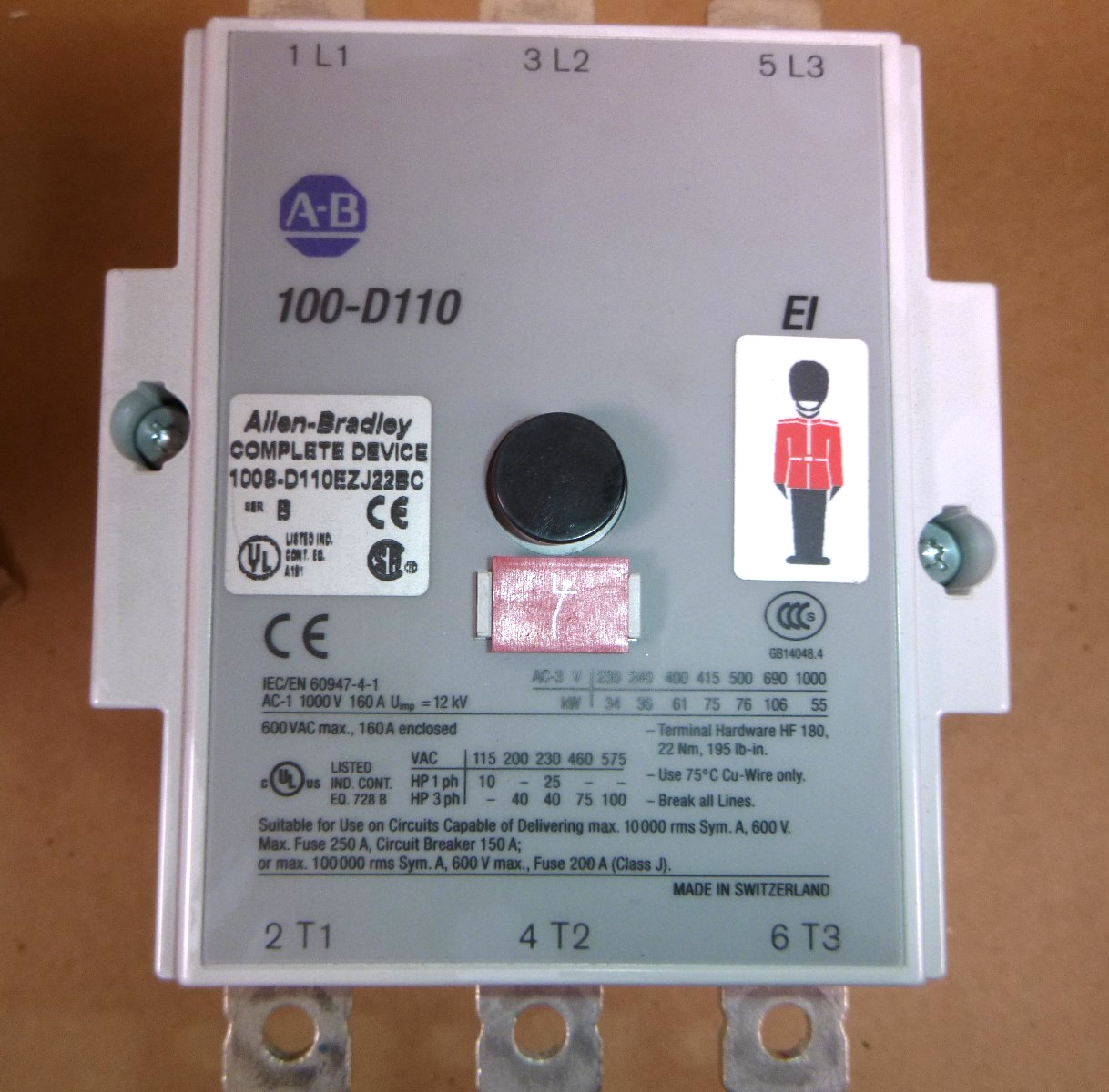 100S-D110EZJ22BC Allen Bradley IEC Safety Contactor 110 Amp 24 Volt Coil