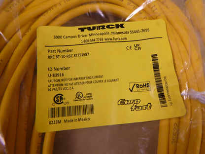 Turck RKC 8T-10-RSC 8T/S1587 Cordset, 8 Pin Male To 8 Pin Female, U-83916 | Electrical MRO Replacement Parts &amp; Components and Commercial Electrical Supplies Company