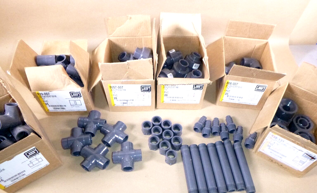 (Lot of 122) Spears 3/4" SCD 80 PVC Socket Couplings, Unions, Elbows, TEE&