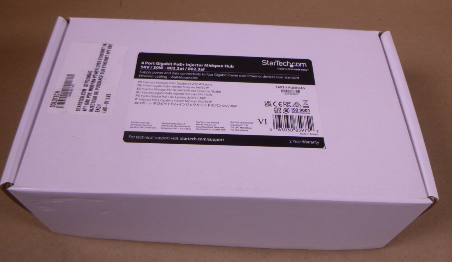 StarTech POEINJ4G 4-port Gigabit PoE+ Injector Midspan Hub 54V 30W 8023.at | Electrical MRO Replacement Parts &amp; Components and Commercial Electrical Supplies Company