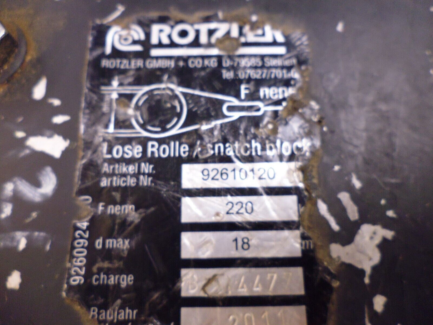 Rotzler GMBH Germany 9261012000 Snack Block , 220kN , 16-18mm Rope USED | Industrial MRO Tools and Replacement Industrial Equipment Components