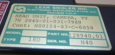 LEAR SIEGLER 128940-01 TV CAMERA HEAD FOR TYPE 18 PERISCOPE lll TV SUBSYSTEMS 