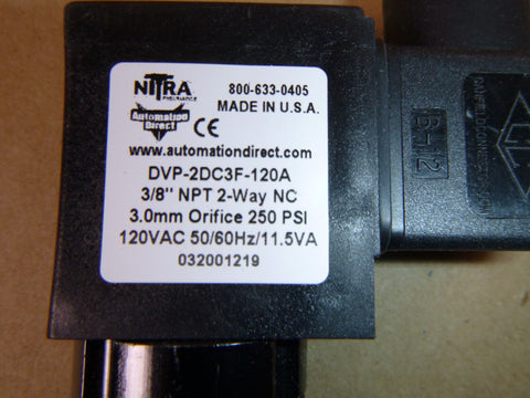 NITRA DVP-2DC3F-120A Solenoid Valve, 2-Way, 2-Pos N.C. 3/8" FNPT inlet / outlet