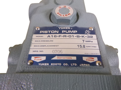 OEM YUKEN Kogyo A16-F-R-01-B-K-32 Piston Pump , 7MPa , 15.8cm3/rev | Industrial Electric Motors, Pumps &amp; Parts