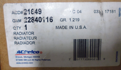 GM OEM Radiator 22840116 AC Delco 21649 For Silverado Sierra Escalade