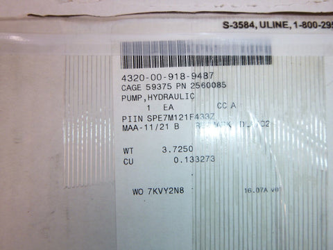 USGI Military RGI Hydraulic Pump 65D35490-1, 4320-00-918-9487