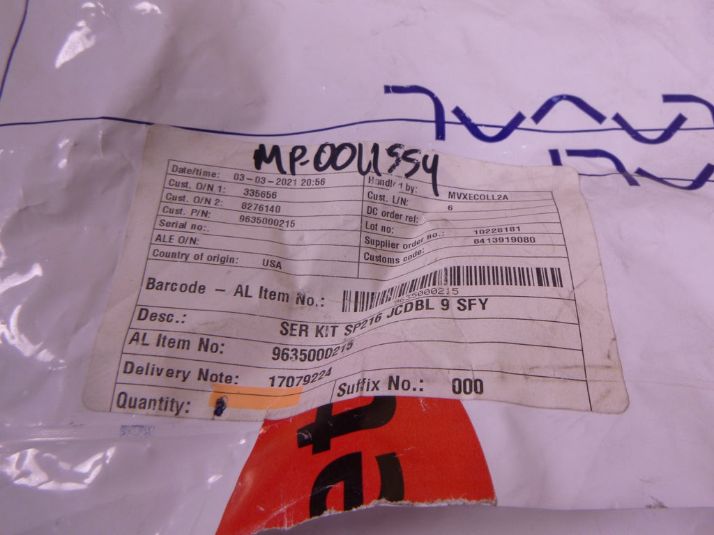 Alfa Laval SERVICE KIT SP216 JCDBL 9 SFY J.C. Dbl type 9 Tri-Clover , 9635000215 | Industrial MRO Replacement Parts, Manufacturing Machine Parts & Components, Heavy Equipment Parts Supplier