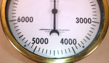 USGI Vintage Jones Naval Ships Brass Tachometer 6-1/2" Face 7000 Rpm Made in USA
