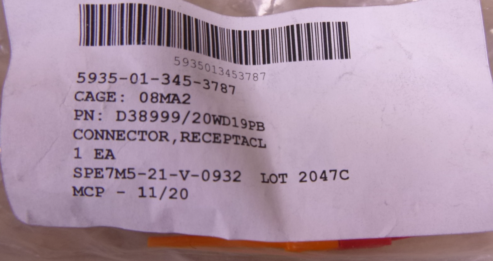 D38999/20WD19PB Aero Circular Mil Electrical Connector , 5935-01-345-3787 | Electrical MRO Replacement Parts &amp; Components and Commercial Electrical Supplies Company
