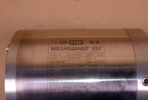 191203 Leeson Stainless Washdown Duty Motor 1/2HP 3450RPM 56C TENV 208-230/460 | Industrial Electric Motors, Pumps & Parts