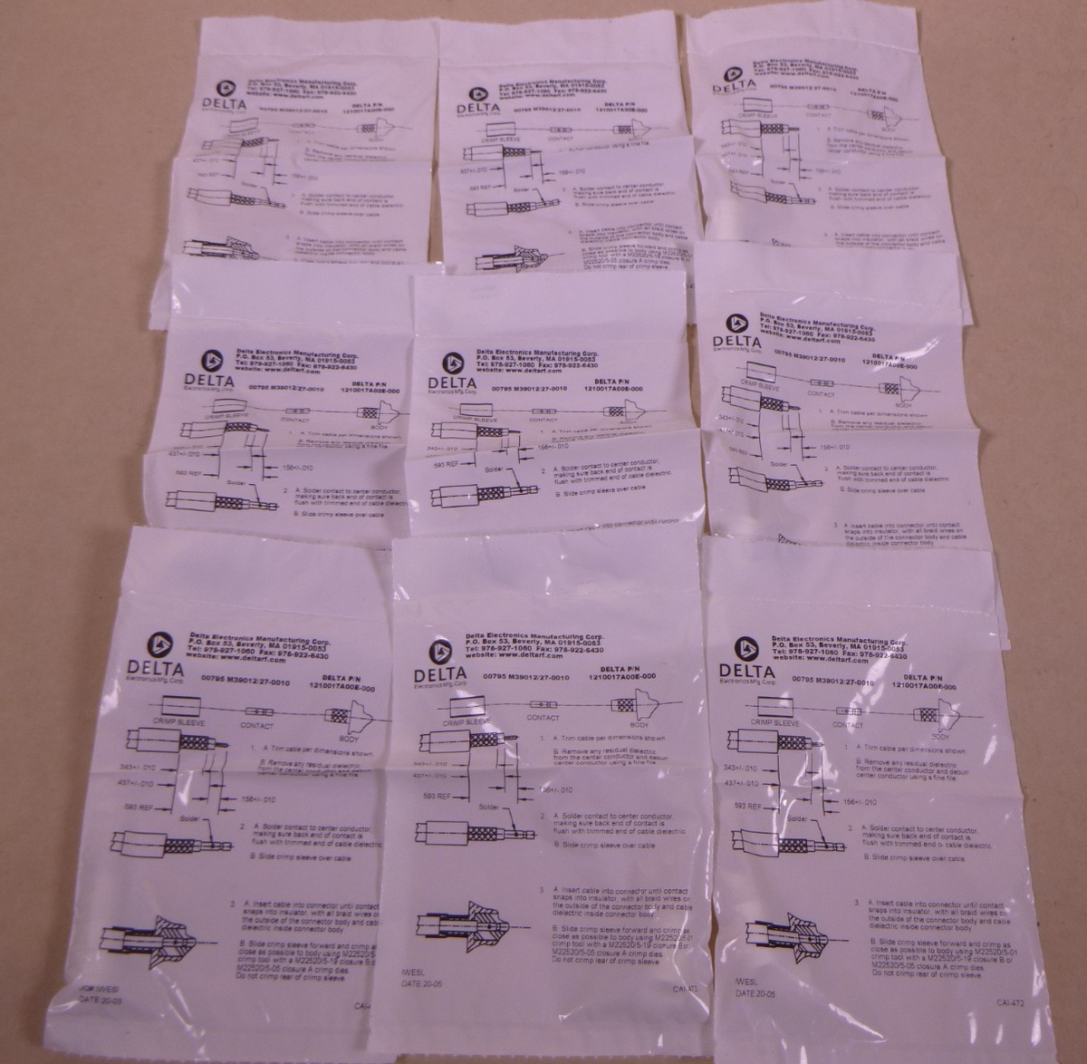 (Lot Of 9) M39012/27-0010 Delta 1210017A00E-000 TNC Jack RF Connector