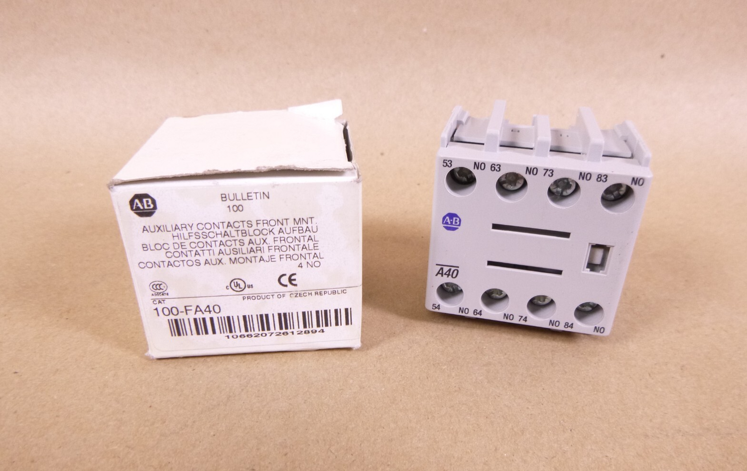 Allen Bradley 100-FA40 Auxiliary Contact Front Mount, 4 NO Contacts | Electrical MRO Replacement Parts &amp; Components and Commercial Electrical Supplies Company