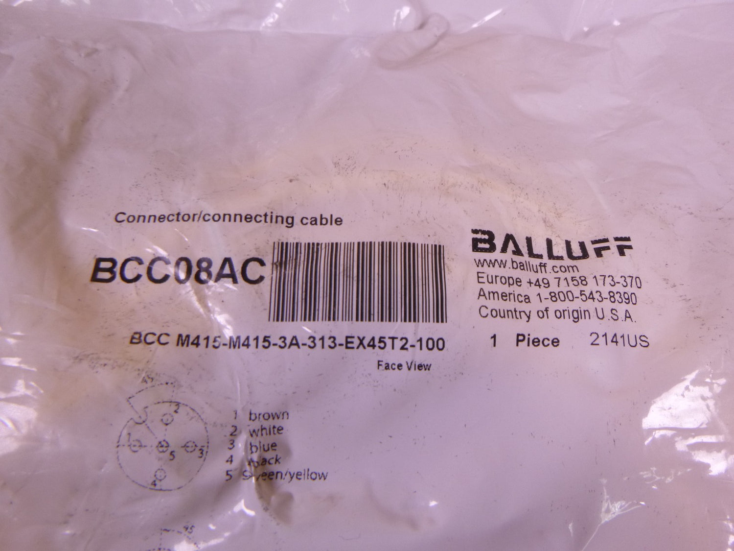 Balluff BCC08AC Connector Cable M12 5-Pin 10M , BCC M415-M415-3A-313-EX45T2-100 | Electrical MRO Replacement Parts &amp; Components and Commercial Electrical Supplies Company
