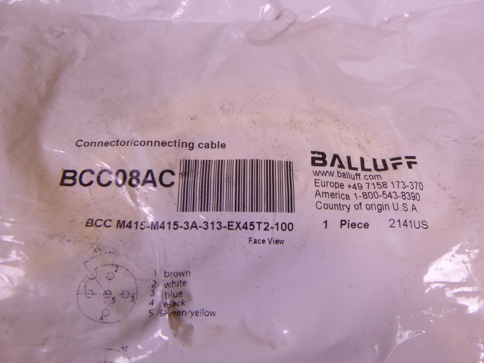 Balluff BCC08AC Connector Cable M12 5-Pin 10M , BCC M415-M415-3A-313-EX45T2-100 | Electrical MRO Replacement Parts &amp; Components and Commercial Electrical Supplies Company