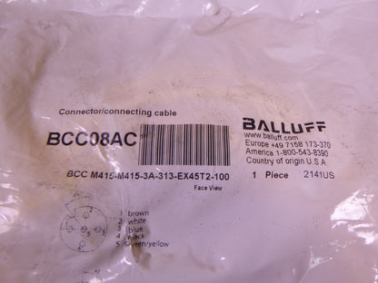 Balluff BCC08AC Connector Cable M12 5-Pin 10M , BCC M415-M415-3A-313-EX45T2-100 | Electrical MRO Replacement Parts &amp; Components and Commercial Electrical Supplies Company
