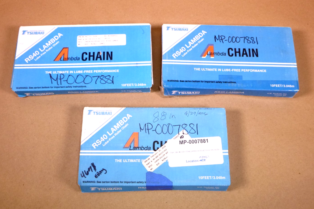 Tsubaki RS40 LAMBDA Lube Free Riveted Roller Chain 1/2" Pitch 302 Deg F. 27 Feet | Industrial MRO Replacement Parts, Manufacturing Machine Parts & Components, Heavy Equipment Parts Supplier