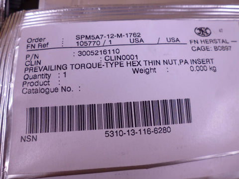 (97x) FN Herstal 3005216110 Prevailing Torque Hex Thin Nut , 5310-13-116-6280