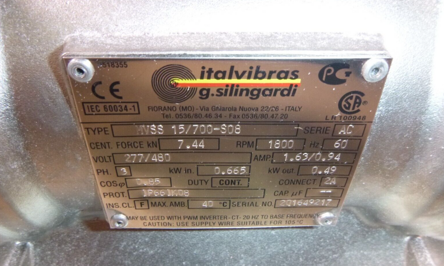 Italvibras MVSS 15/700-S08, 601526 Stainless Steel Electric Vibrator Motor Sz 30 | Industrial Electric Motors, Pumps &amp; Parts