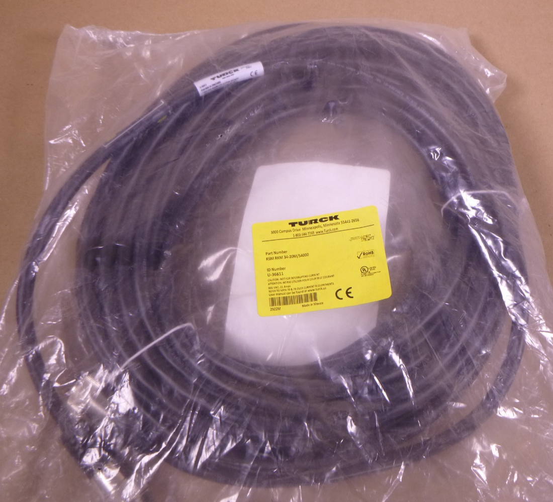 TURCK RSM RKM 34-20M/S4000, POWERFAST Cordset 3-Pin 600VAC , U-36611 | Electrical MRO Replacement Parts &amp; Components and Commercial Electrical Supplies Company