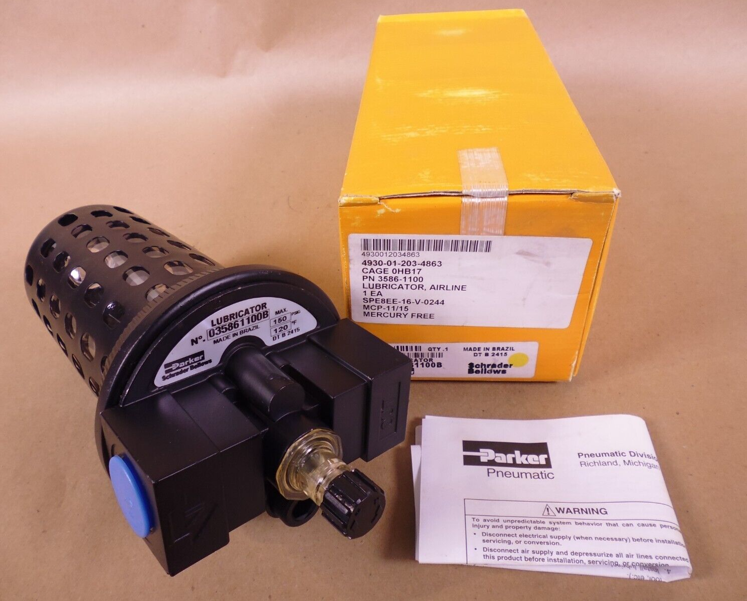 Shrader Bellows 3586-1100 Pneumatic Lubricator 035861100B , 3/4" NPT Port 150PSI | Industrial MRO Replacement Parts, Manufacturing Machine Parts &amp; Components, Heavy Equipment Parts Supplier