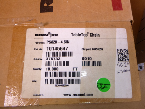 PS820-4.5IN Rexnord Silver Platinum Series Table Top Chain 10145647 (10 Ft.) | Industrial MRO Replacement Parts, Manufacturing Machine Parts & Components, Heavy Equipment Parts Supplier