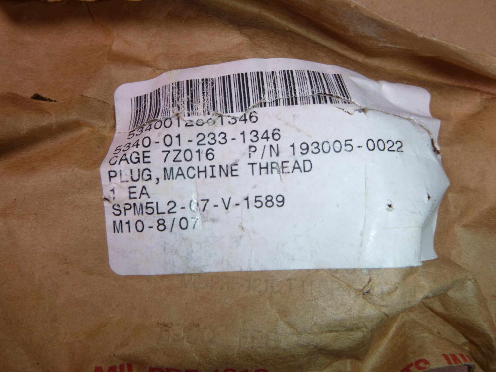 USGI Fire Extinguisher Safety Plug 192585-0022, 5340-01-233-1346 | Industrial Replacement Nuts &amp; Bolts Distributor and Machinery Screws &amp; Fasteners Supply
