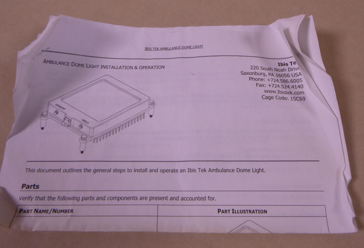 Ibis Tek 2214-100-001 Humvee Ambulance Dome Light Lamp , 6220-01-610-3410