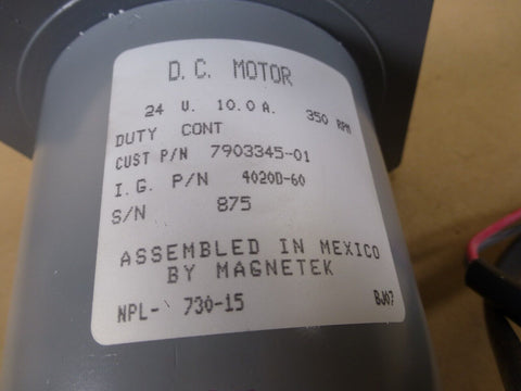 Magnetek 7903345-01 DC Motor 24V 10A 350RPM 4020d-60 Duty Cont 6105-01-011-5210