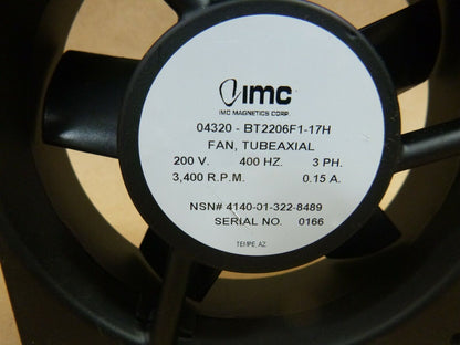 USGI IMC Magnetics 400 Hz. Tubeaxial Fan 3400 Rpm 200 Volt BT2206F-1-17-H | Electrical MRO Replacement Parts &amp; Components and Commercial Electrical Supplies Company
