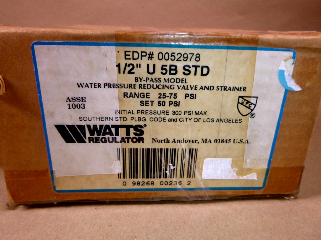 U5B-Z3 Watts Water Pressure Reducing Valve 1/2" FNPT Ports Set at 50 Psi | Industrial MRO Replacement Parts, Manufacturing Machine Parts & Components, Heavy Equipment Parts Supplier