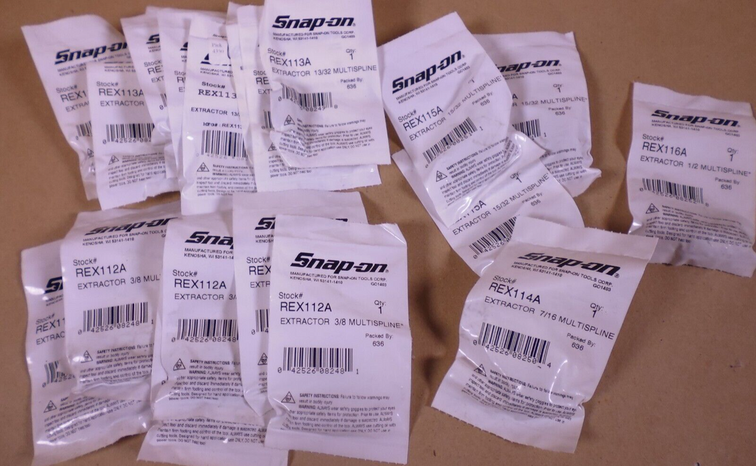 (22pc) Snap-on Multispline Screw Extractor 1/2" Hex REX 112A 113A 114A 115A 116A | Industrial MRO Tools and Replacement Industrial Equipment Components