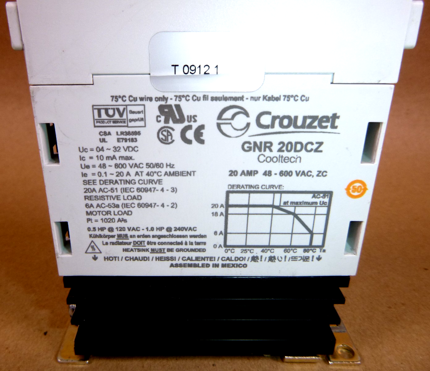 GNR20DCZ Crouzet Solid State Relay 20 Amp 48-600 Vac