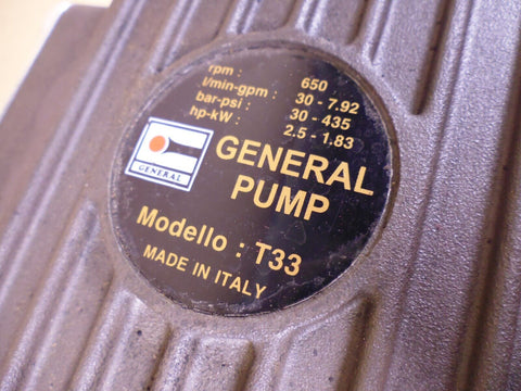 General Pump T33 Plunger Pressure Washer Footed , 7.92GPM 435PSI 650RPM 2.5HP