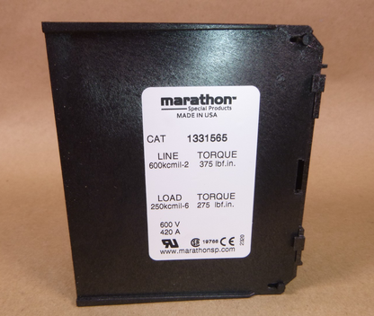 1331565 Marathon Power Distribution Block 1 Pole - 420A - 600V AC/DC *NEW TAKE OFF* | Electrical MRO Replacement Parts &amp; Components and Commercial Electrical Supplies Company