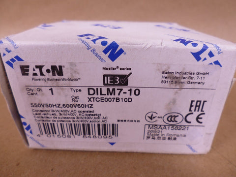 EATON DILM7-10 XTCE007B10D XT IEC Contactor , 550/600V  50/60HZ , Moeller Series