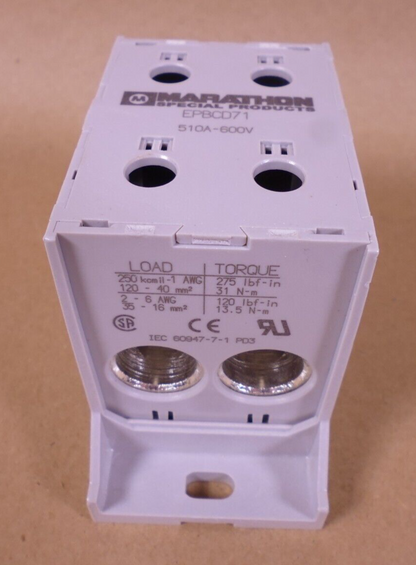 Marathon Special Products EPBCD71 Power Terminal Block 510 Amp 600 Volt Din Rail | Electrical MRO Replacement Parts &amp; Components and Commercial Electrical Supplies Company