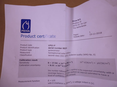 Priva 3779207 Solari CM3P Radiation Sensor For Weather interface WI2