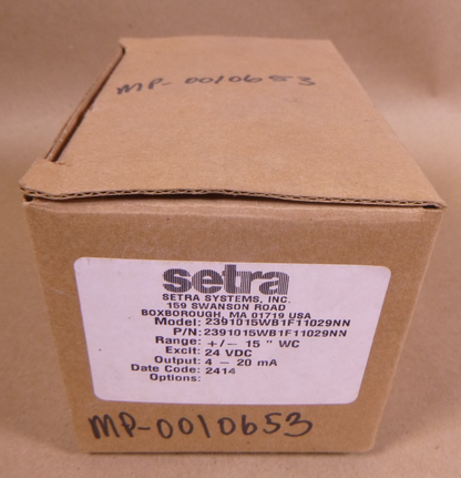 Setra 239 Pressure Transmitter Sensor, +/- 15" WC, 24VAC, 4-20mA | Industrial Electric Motors, Pumps &amp; Parts