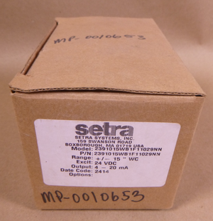 Setra 239 Pressure Transmitter Sensor, +/- 15" WC, 24VAC, 4-20mA