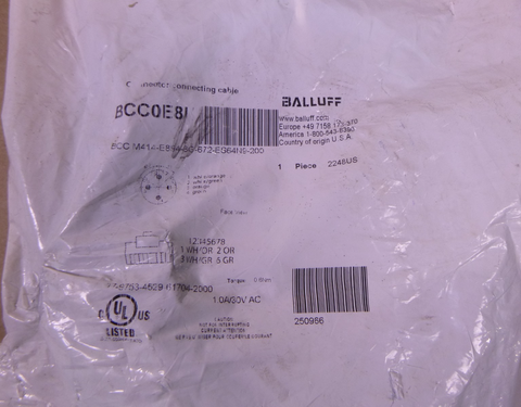 Balluff BCC0E8U BCC M414-E894-8G-672-ES64N9-200 Ethernet Cable RJ45 to M12 20M