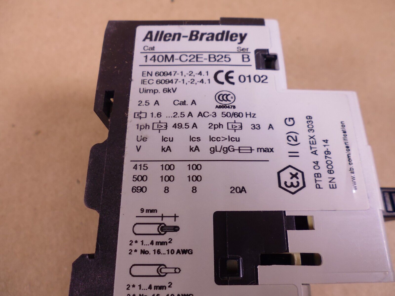 Allen Bradley 140M-C2E-B25-KN Series B Motor Protection Circuit Breaker 1.5-2.5A | Electrical MRO Replacement Parts &amp; Components and Commercial Electrical Supplies Company