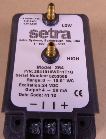 2641010WD11T1G Setra Model 264 Transducer, 0-10.0" WC, 24VDC, 4-20mA | Electrical MRO Replacement Parts &amp; Components and Commercial Electrical Supplies Company