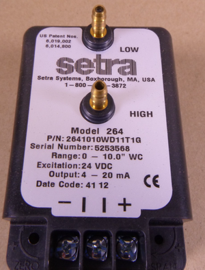 2641010WD11T1G Setra Model 264 Transducer, 0-10.0" WC, 24VDC, 4-20mA | Electrical MRO Replacement Parts & Components and Commercial Electrical Supplies Company