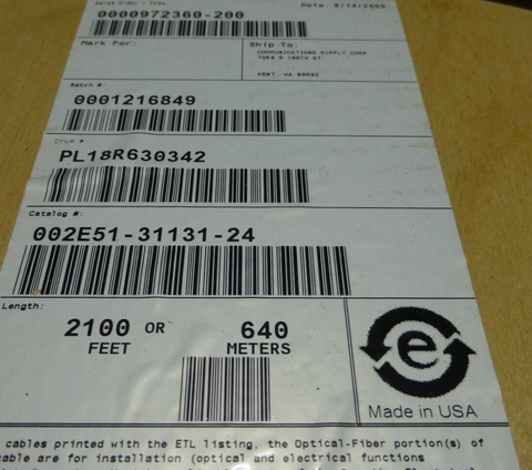 Corning 002E51-31131-24 Zipcord 2-Strand Fiber Cable , Singlemode (OS2) , 2100FT