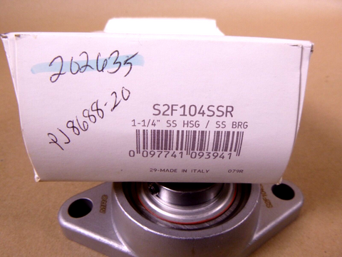 MRC S2F104SSR Cast Stainless Steel Washdown Two-Bolt Flange Bearing 1-1/4" Bore