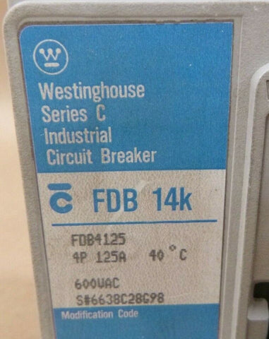 WESTINGHOUSE FDB4125 SERIES C INDUSTRIAL CIRCUIT BREAKER 125 AMP 4 POLE 600VAC | Electrical MRO Replacement Parts & Components and Commercial Electrical Supplies Company