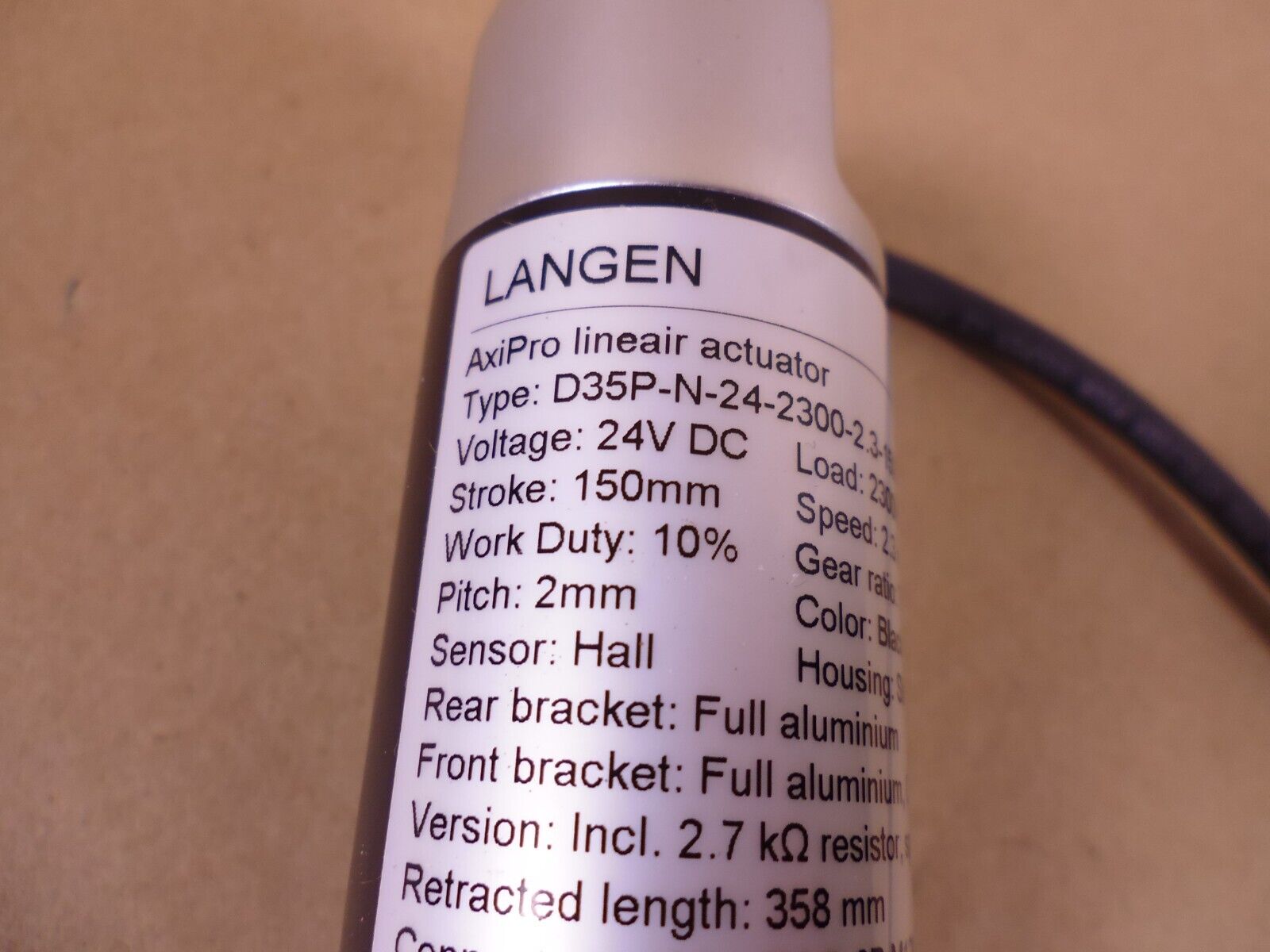 Langen 00275181 AxiPro Linear Actuator D35 150mm 24VDC 2300N 7:1 2.3mm/s | Industrial MRO Replacement Parts, Manufacturing Machine Parts &amp; Components, Heavy Equipment Parts Supplier